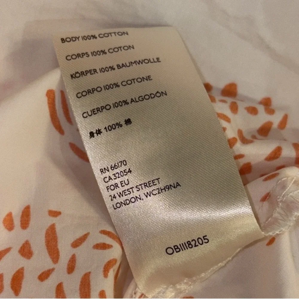 Anthropologie Moglea Danae White & Orange Puff Sleeve Babydoll Poplin Blouse - M
